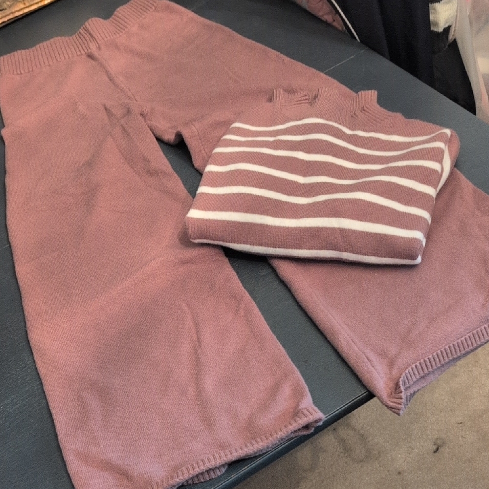 Sincerely Jules Mauve and White Striped Sweater Set